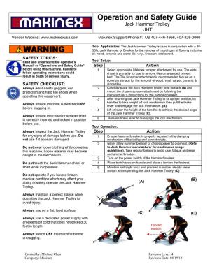 Operation and Safety Guide Jack Hammer Trolley