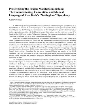 Proselytizing the Prague Manifesto in Britain: the Commissioning, Conception, and Musical Language of Alan Bush’S “�Ottingham” Symphony