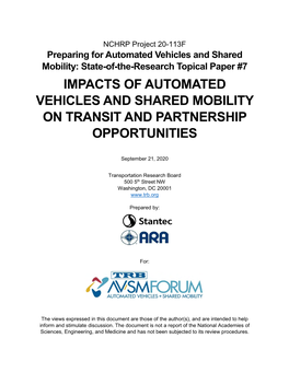 Impacts of Automated Vehicles and Shared Mobility on Transit and Partnership Opportunities