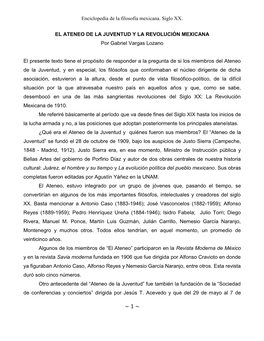 ATENEO DE LA JUVENTUD Y LA REVOLUCIÓN MEXICANA Por Gabriel Vargas Lozano