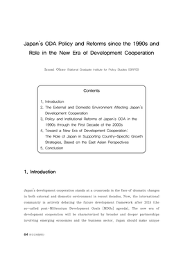 Japan's ODA Policy and Reforms Since the 1990S and Role in The