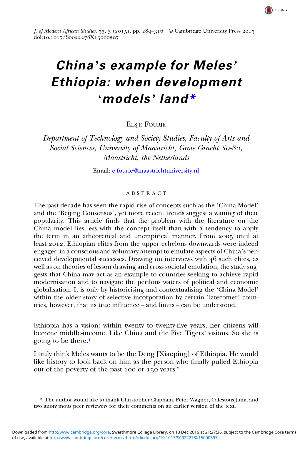 China's Example for Meles' Ethiopia