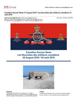 Canadian Gunner News Les Nouvelles Des Artilleurs Canadiens 30 August 2018 / 30 Août 2018