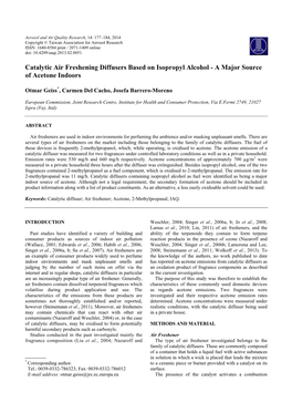 Catalytic Air Freshening Diffusers Based on Isopropyl Alcohol - a Major Source of Acetone Indoors