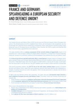 FRANCE and GERMANY: SPEARHEADING a EUROPEAN SECURITY and DEFENCE UNION? Dr