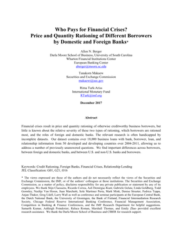 Who Pays for Financial Crises? Price and Quantity Rationing of Different Borrowers by Domestic and Foreign Banks*