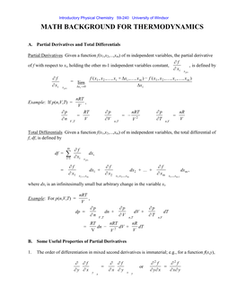 Math Background for Thermodynamics ∑