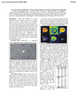 New Lunar Mineral HAPKEITE*: Product of Impact-Induced Vapor-Phase Deposition in the Regolith? M