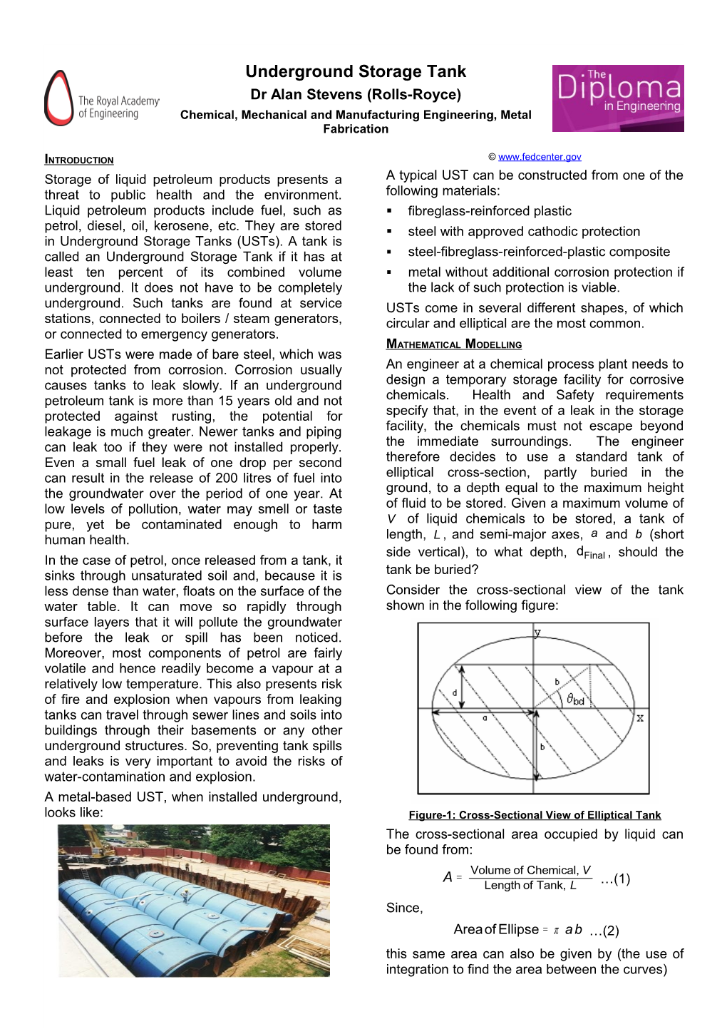 Underground Storage Tank Dr Alan Stevens (Rolls-Royce) Chemical, Mechanical and Manufacturing Engineering, Metal Fabrication