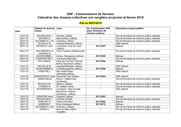 DNF - Cantonnement De Verviers Calendrier Des Chasses Collectives Aux Sangliers En Janvier Et Février 2019