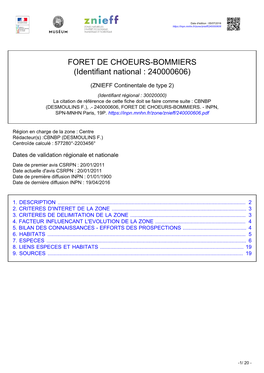 FORET DE CHOEURS-BOMMIERS (Identifiant National : 240000606)