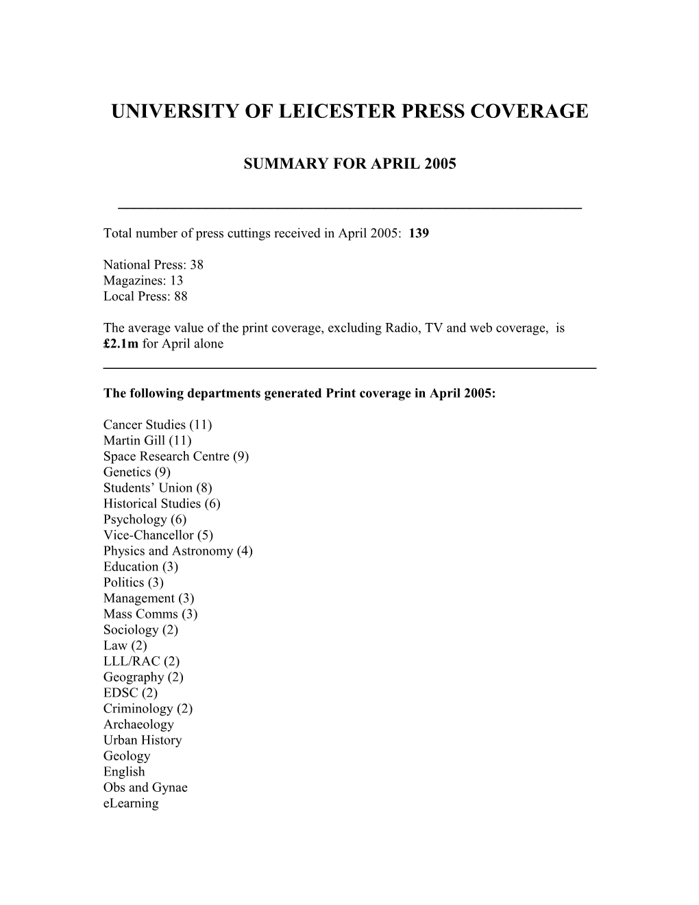 University of Leicester Press Coverage