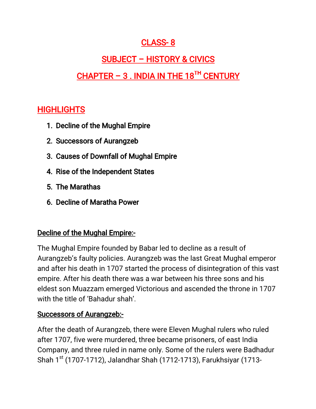 Class-8 Subject–History&Civics Chapter–3