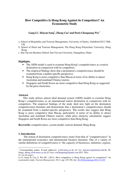 How Competitive Is Hong Kong Against Its Competitors? an Econometric Study