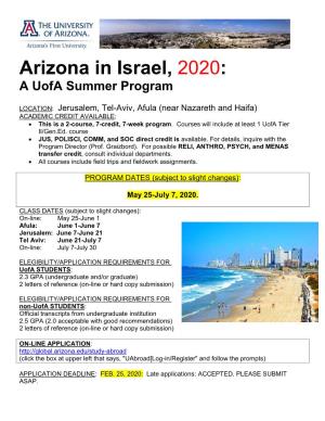 Arizona in Israel, 2020: a Uofa Summer Program