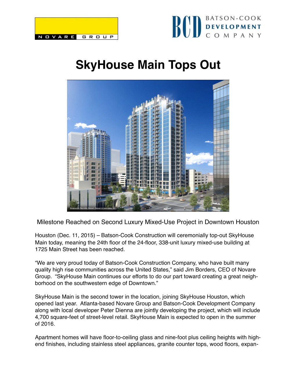 Skyhouse Main Tops Out