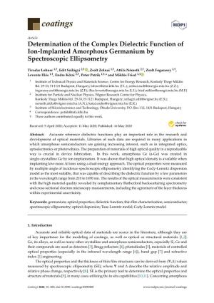 Determination of the Complex Dielectric Function of Ion-Implanted Amorphous Germanium by Spectroscopic Ellipsometry