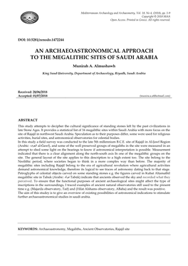 An Archaeoastronomical Approach to the Megalithic Sites of Saudi Arabia