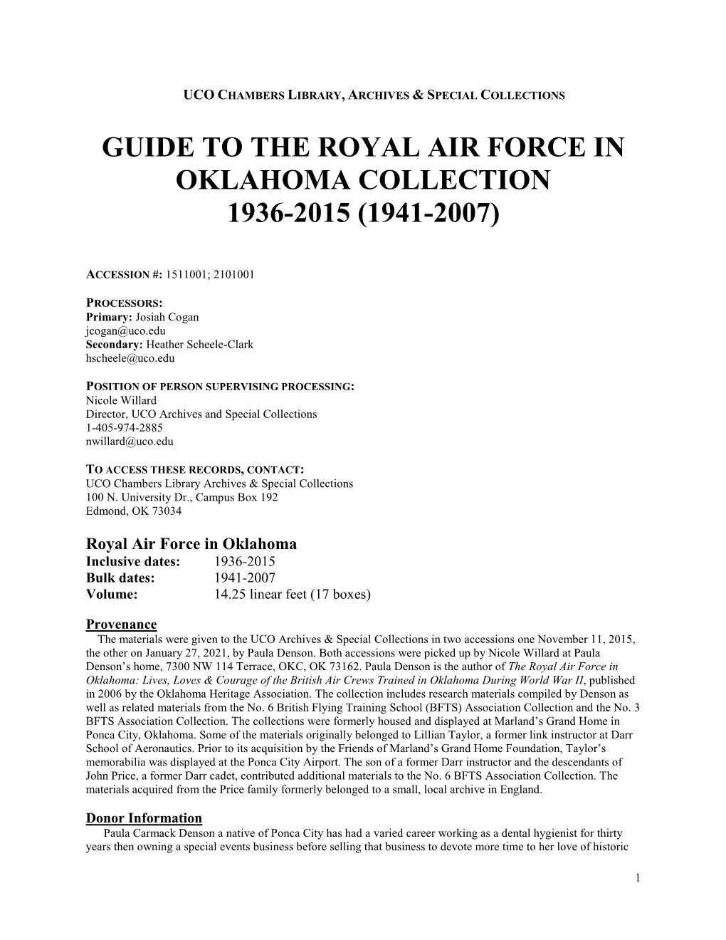 Guide to the Royal Air Force in Oklahoma Collection 1936-2015 (1941-2007)