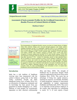 Assessment of Socio-Economic Profiles for the Livelihood Generation of Bandha Weavers of Cuttack District of Odisha