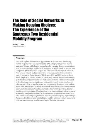 The Role of Social Networks in Making Housing Choices: the Experience of the Gautreaux Two Residential Mobility Program