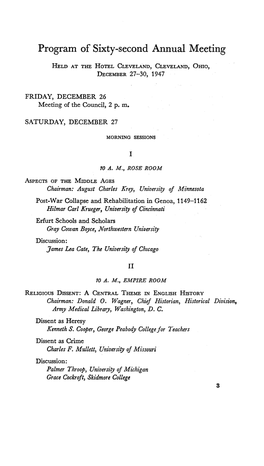 Program of Sixty-Second Annual Meeting