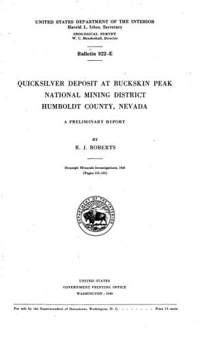 Quicksilver Deposit at Buckskin Peak National Mining District Humboldt County, Nevada