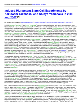Induced Pluripotent Stem Cell Experiments by Kazutoshi Takahashi and Shinya Yamanaka in 2006 and 2007 [1]