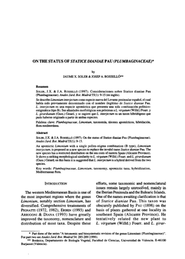 On the Status of Statice Dianiae Pau (Plumbaginaceae)*