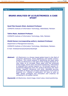 Brand Analysis of Lg Electronics: a Case Study