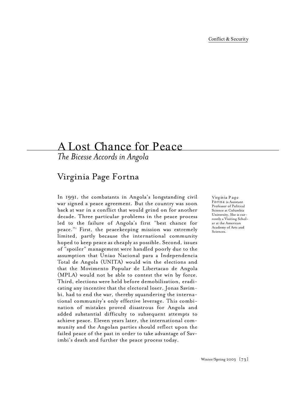 A Lost Chance for Peace: the Bicesse Accords in Angola