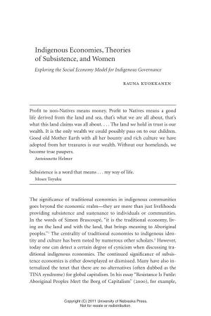 Indigenous Economies, Theories of Subsistence, and Women Exploring the Social Economy Model for Indigenous Governance