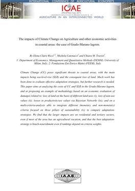 The Impacts of Climate Change on Agriculture and Other Economic Activities in Coastal Areas: the Case of Grado-Marano Lagoon