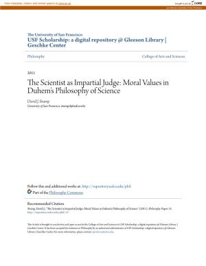 Moral Values in Duhem's Philosophy of Science