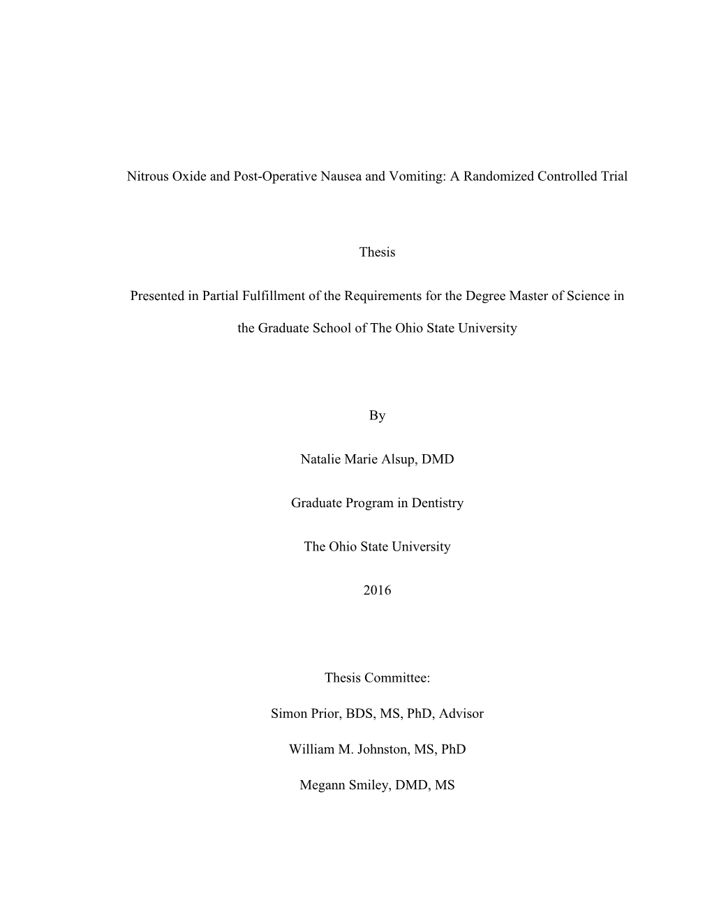 Nitrous Oxide and Post-Operative Nausea and Vomiting: a Randomized Controlled Trial