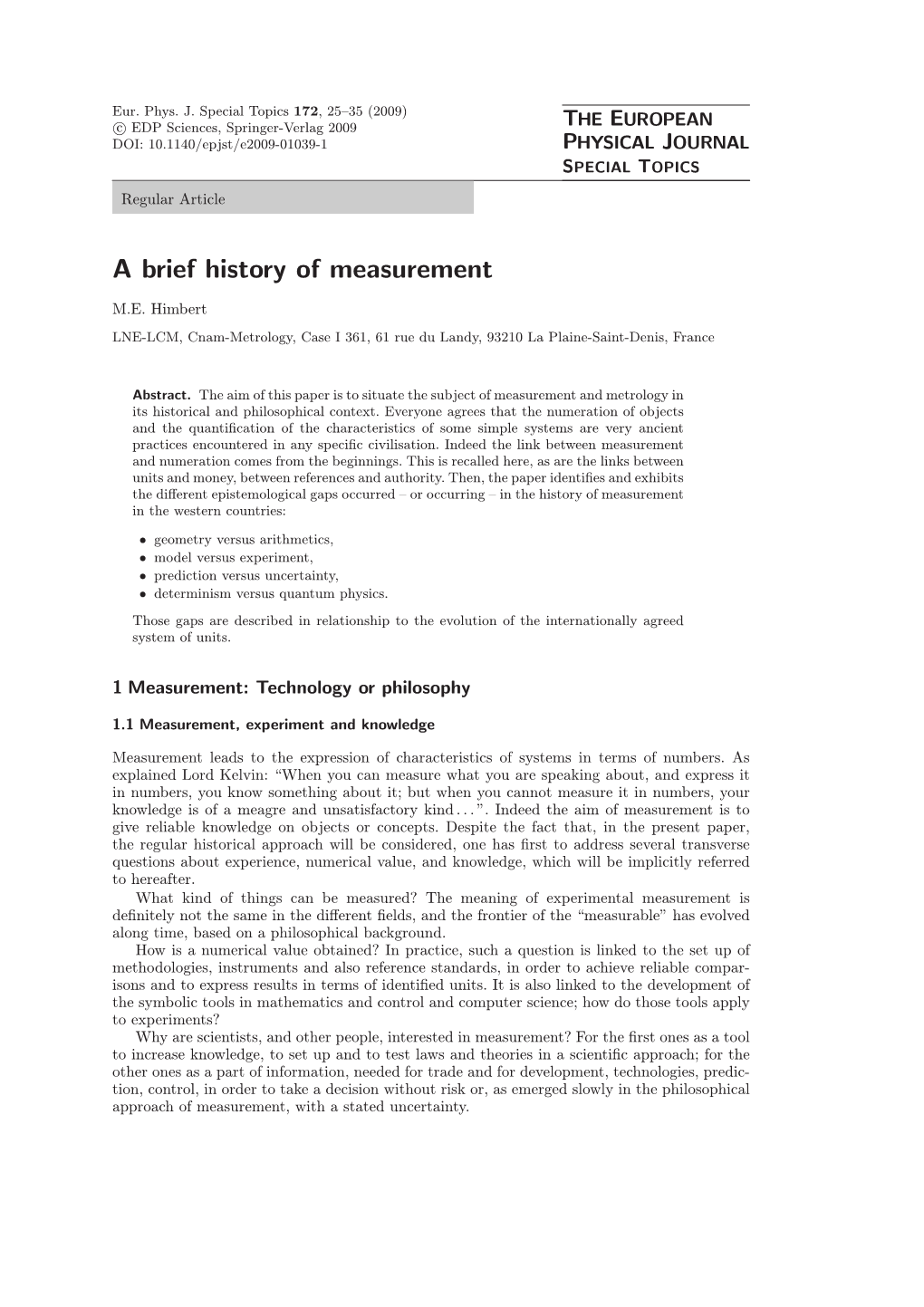 A Brief History of Measurement