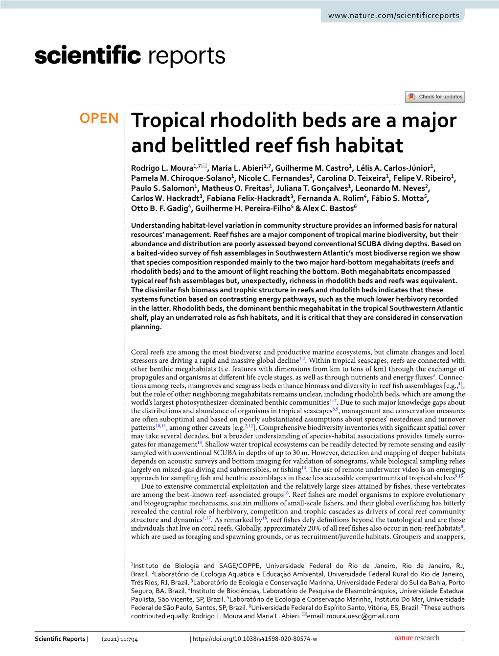 Tropical Rhodolith Beds Are a Major and Belittled Reef Fish Habitat