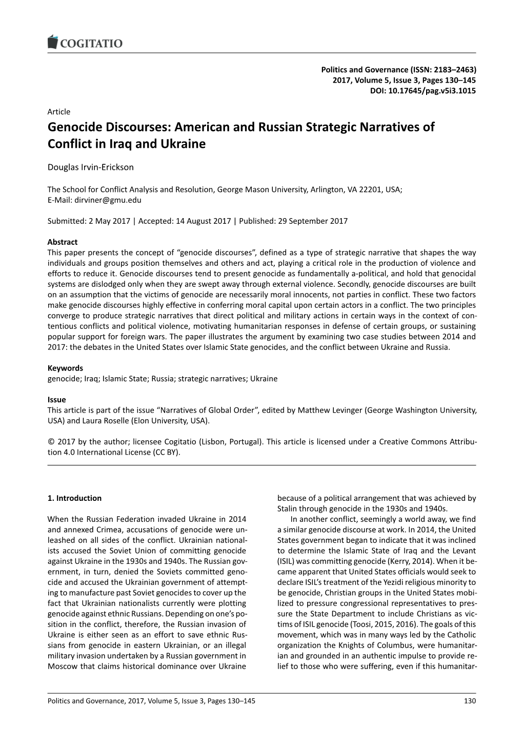 Genocide Discourses: American and Russian Strategic Narratives of Conflict in Iraq and Ukraine