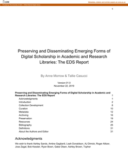 Preserving and Disseminating Emerging Forms of Digital Scholarship in Academic and Research Libraries: the EDS Report