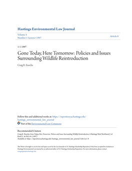 Policies and Issues Surrounding Wildlife Reintroduction Craig R