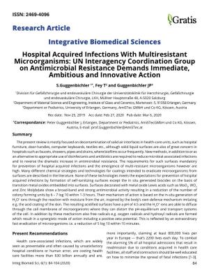 Integrative Biomedical Sciences Hospital Acquired Infections with Multiresistant Microorganisms: UN Interagency Coordination