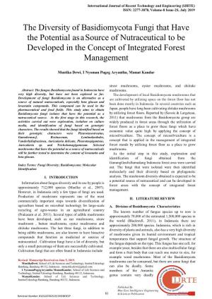 The Diversity of Basidiomycota Fungi That Have the Potential As a Source of Nutraceutical to Be Developed in the Concept of Integrated Forest Management Poisons