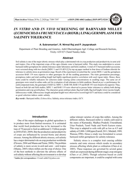 (Echinochloa Frumentacea (Roxb.) Link) Germplasm for Salinity Tolerance