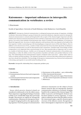 Kairomones – Important Substances in Interspecific Communication in Vertebrates: a Review