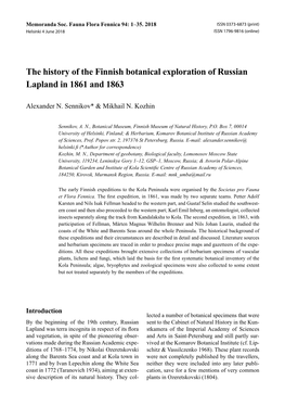 The History of the Finnish Botanical Exploration of Russian Lapland in 1861 and 1863