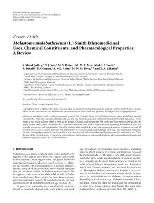 Melastoma Malabathricum (L.) Smith Ethnomedicinal Uses, Chemical Constituents, and Pharmacological Properties: Areview