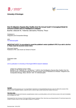 A Conceptual Model for Immune Function and for Resistance to Disease Buehler, Deborah M.; Tieleman, Bernadine; Piersma, Theun