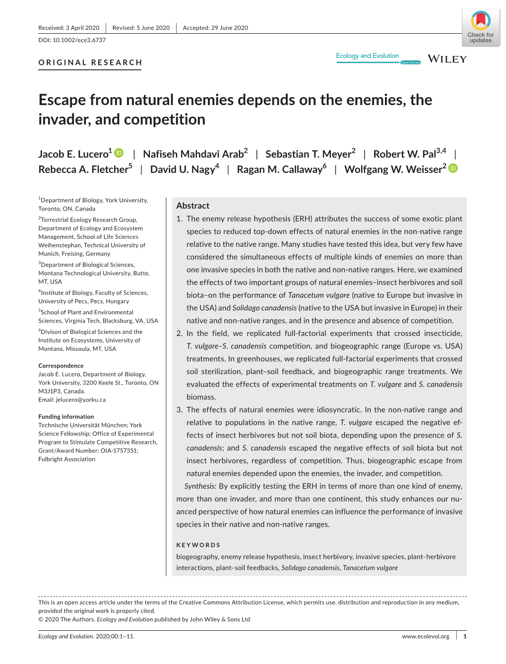 Escape from Natural Enemies Depends on the Enemies, the Invader, and Competition