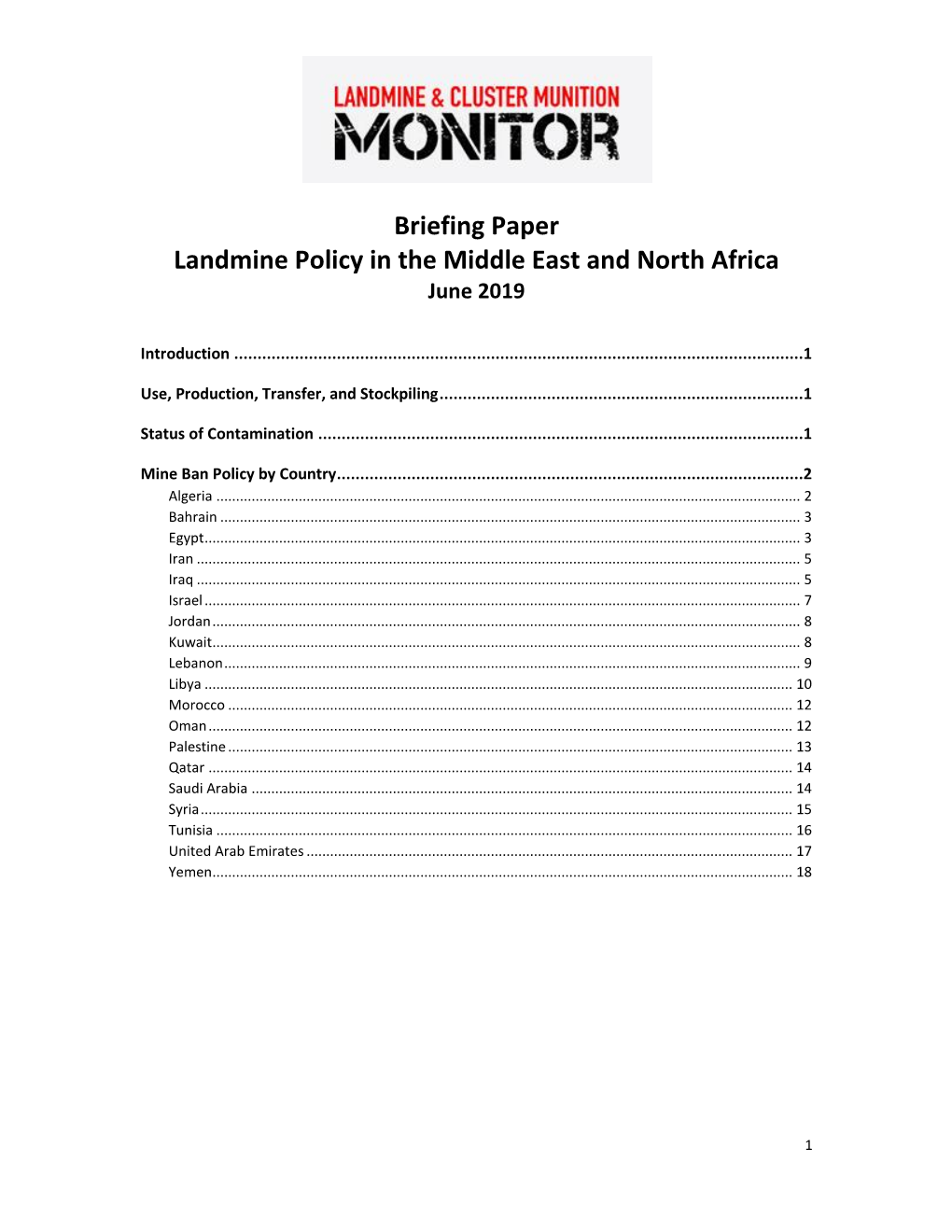 Briefing Paper Landmine Policy in the Middle East and North Africa June 2019