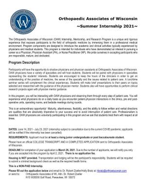 Orthopaedic Associates of Wisconsin ~Summer Internship 2021~